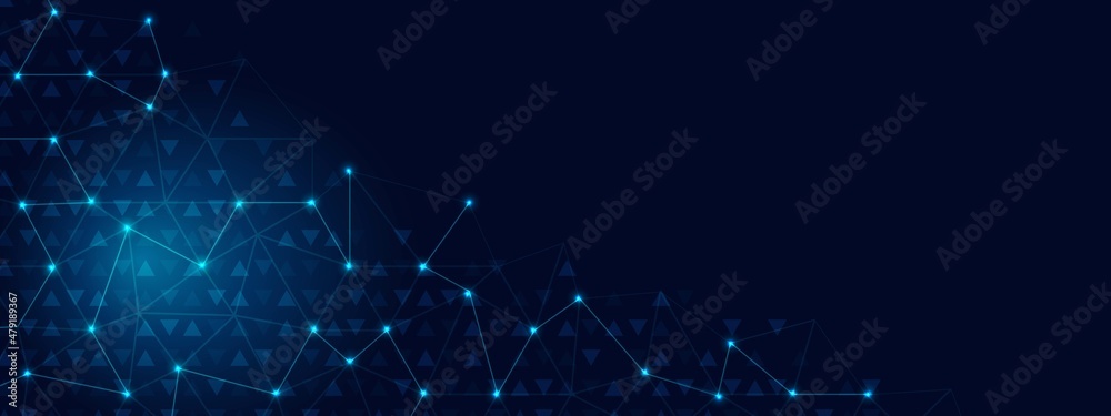 Abstract background technology. Poster design template. Texture with geometric shapes, lines, glowing dots, neon light and triangles pattern.Twinkling stars. Vector illustration
