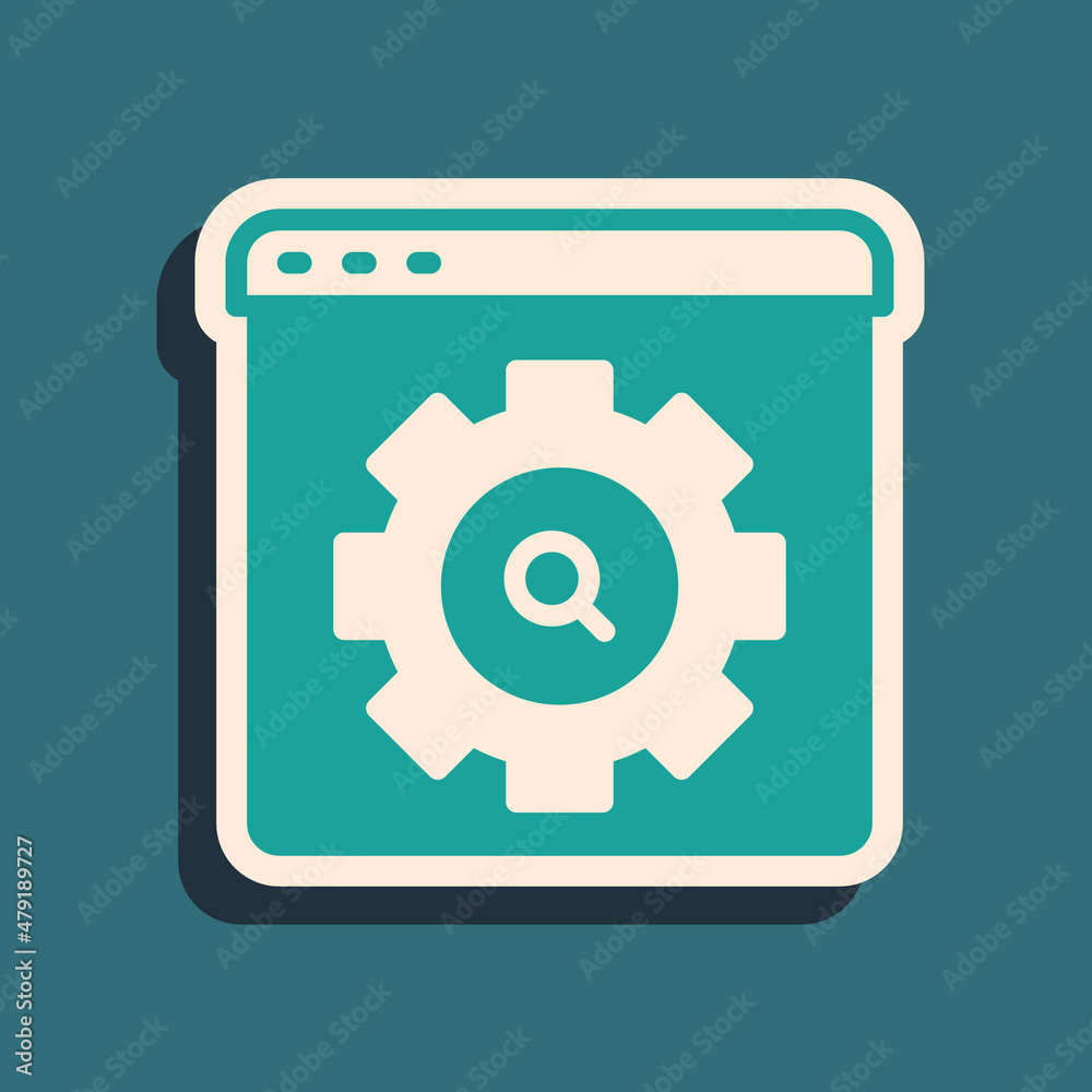 Green Browser setting icon isolated on green background. Adjusting, service, maintenance, repair, fixing. Long shadow style. Vector Green Browser setting icon isolated on green background. Adjusting, service, maintenance, repair, fixing. Long shadow style. Vector