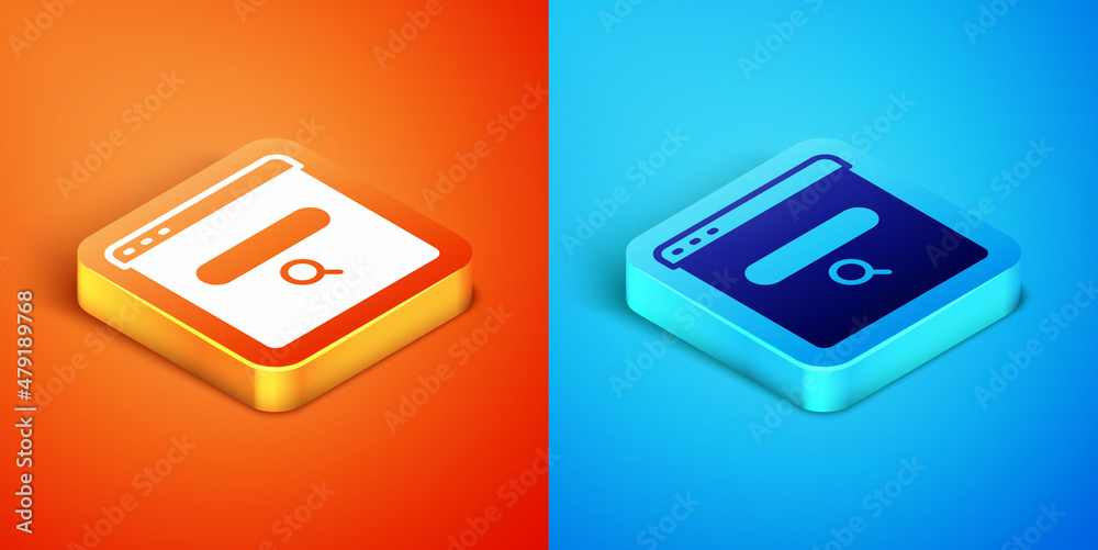 Fototapeta premium Isometric Search engine icon isolated on orange and blue background. Vector