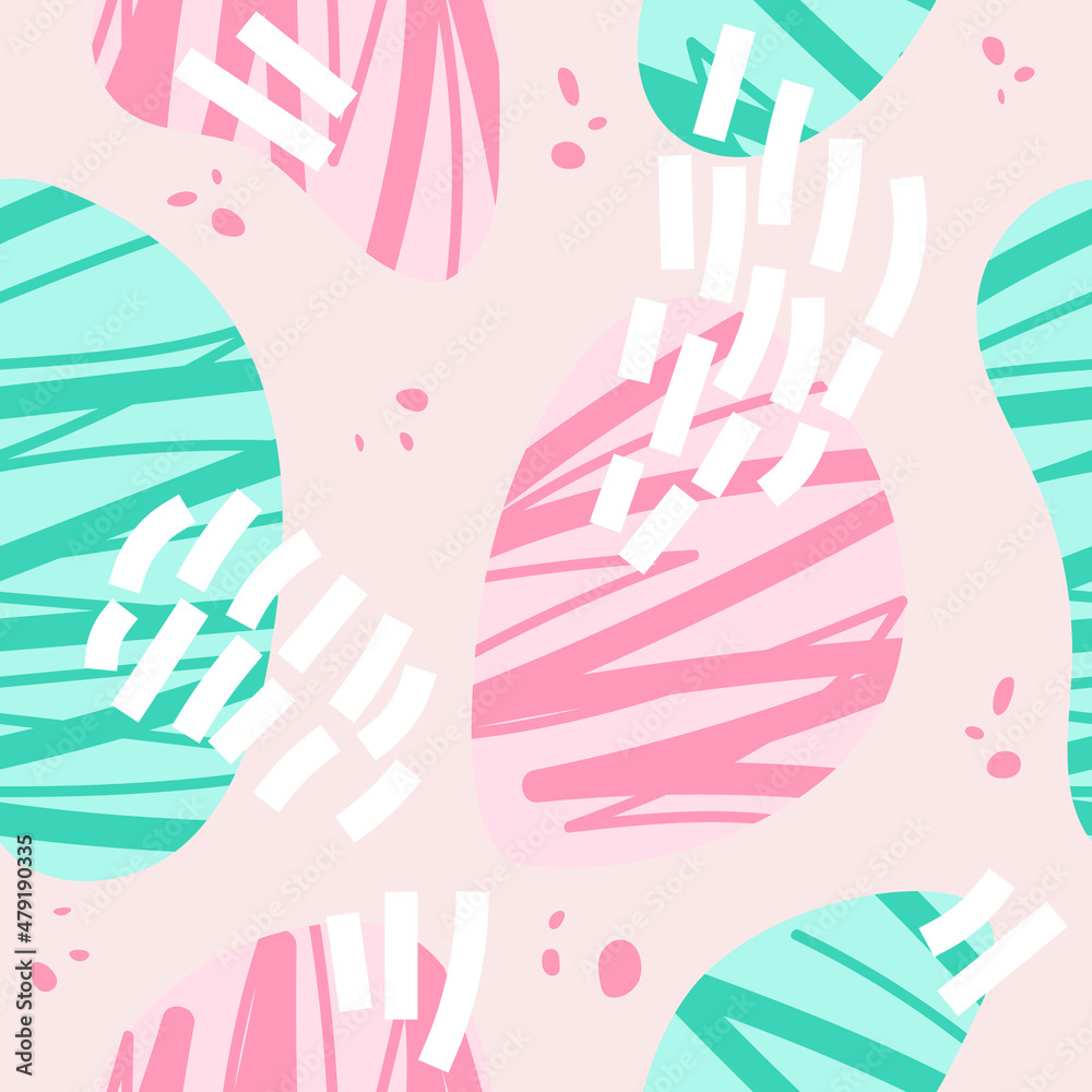 Abstract vector pattern with scribble shapes in doodle style in pastel trendy colors as a template for textile or web headers and banners or flyers. Seamless texture