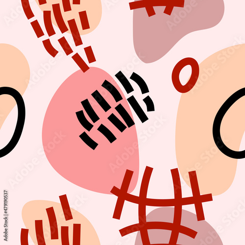 Abstract vector pattern with scribble shapes in doodle style in pastel trendy colors as a template for textile or web headers and banners or flyers. Seamless texture