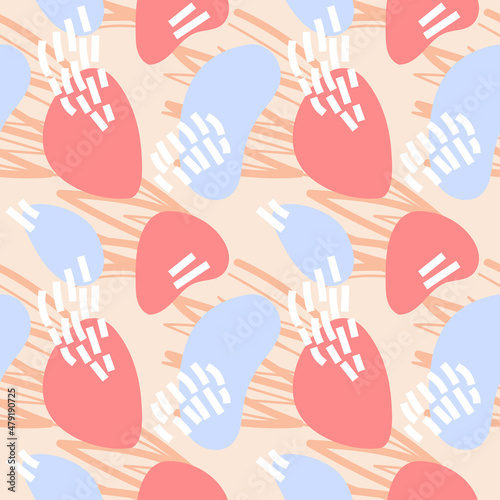 Abstract vector pattern with scribble shapes in doodle style in pastel trendy colors as a template for textile or web headers and banners or flyers. Seamless texture