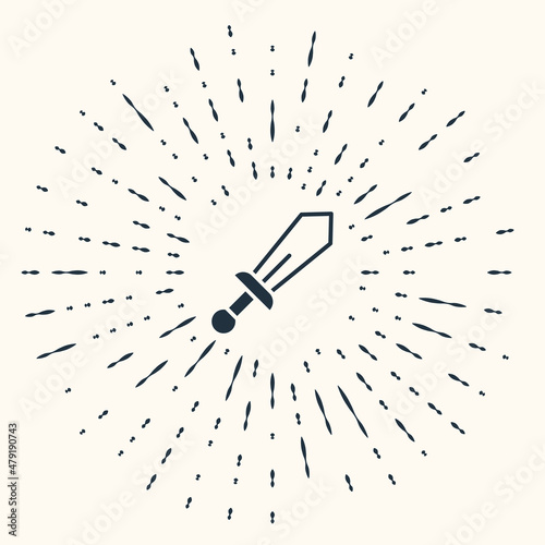 Grey Sword toy icon isolated on beige background. Abstract circle random dots. Vector