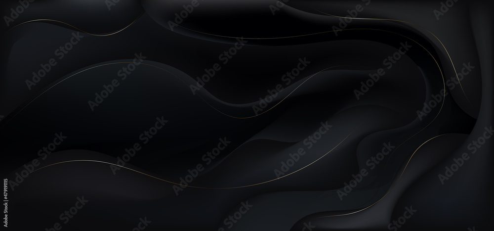 Fototapeta premium Modern luxury abstract 3D elegant black gradient wave shape layered background and texture