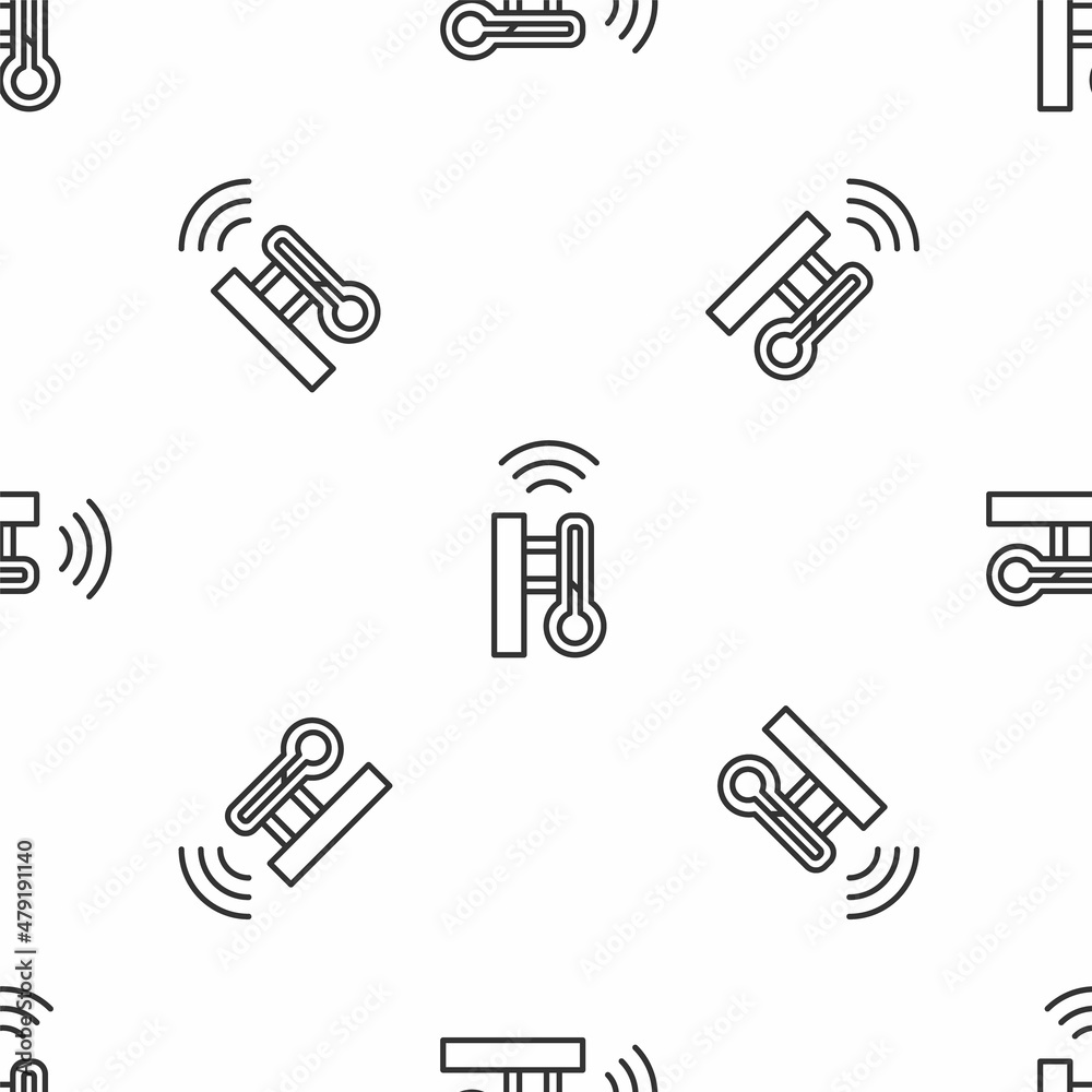 Grey line Smart meteorology thermometer measuring system icon isolated seamless pattern on white background. Internet of things concept with wireless connection. Vector Grey line Smart meteorology thermometer measuring system icon isolated seamless pattern on white background. Internet of things concept with wireless connection. Vector