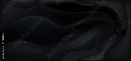 Modern luxury abstract 3D elegant black gradient wave shape layered background and texture