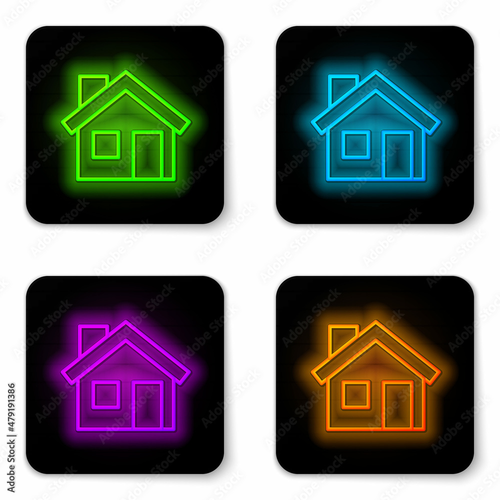 Glowing neon line House icon isolated on white background. Home symbol. Black square button. Vector Glowing neon line House icon isolated on white background. Home symbol. Black square button. Vector