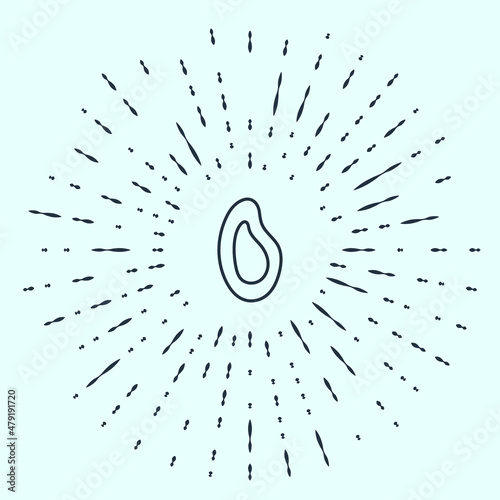 Black line Mussel icon isolated on grey background. Fresh delicious seafood. Abstract circle random dots. Vector.
