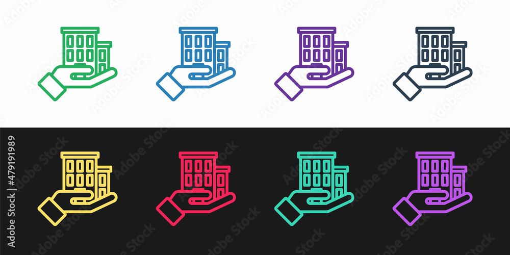 Set line House insurance icon isolated on black and white background. Security, safety, protection, protect concept. Vector. Set line House insurance icon isolated on black and white background. Security, safety, protection, protect concept. Vector.