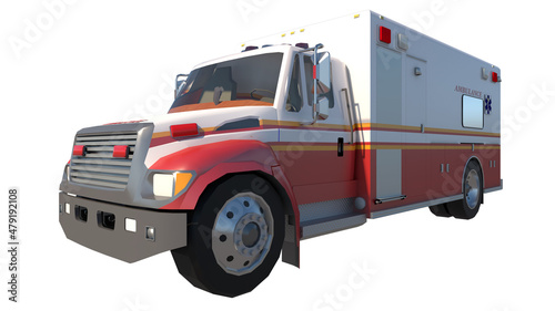 Ambulance 1- Perspective F view white background 3D Rendering Ilustracion 3D	