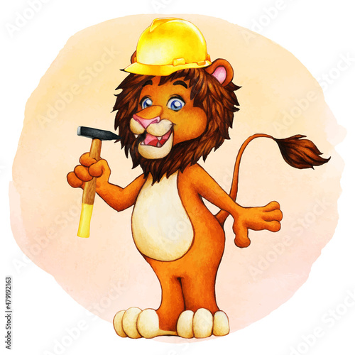 watercolor hand drawn of carpenter lion