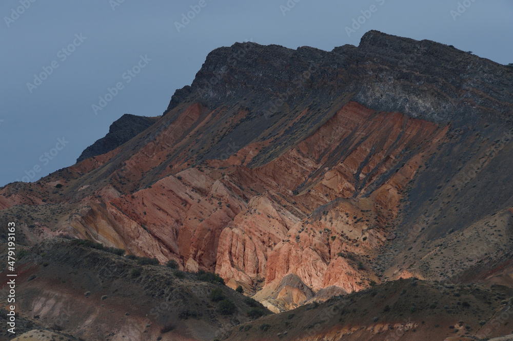 Upturned sedimentary strata in Caliente Mountain range.
