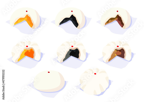 steamed stuff bun,dim sum and chinese cuisine on white background vector illustration
