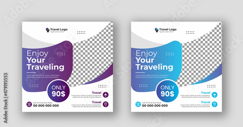 Business social media post square travel banner template