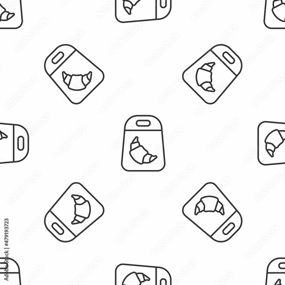 Grey line Croissant package icon isolated seamless pattern on white background. Vector Grey line Croissant package icon isolated seamless pattern on white background. Vector