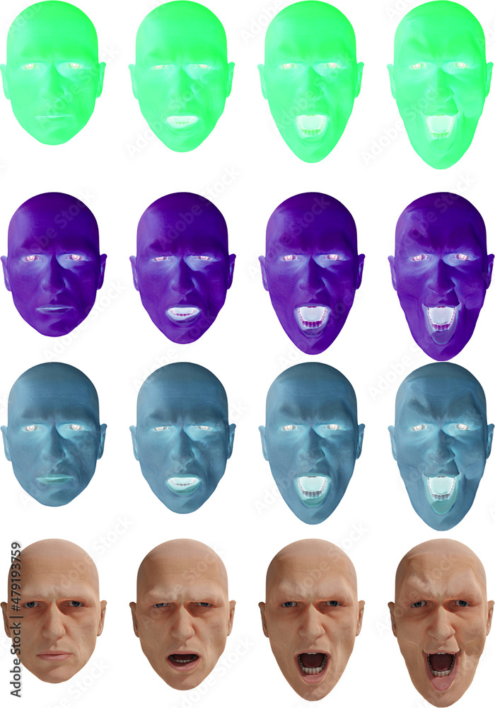 adult bald face with set expressions set of 3D realistic illustrations adult bald face with set expressions set of 3D realistic illustrations