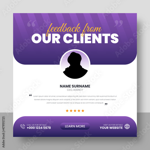 Customer feedback testimonial social media post web banner template