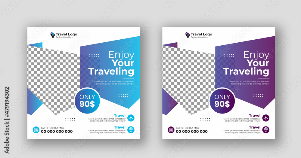 Business social media post square travel banner template