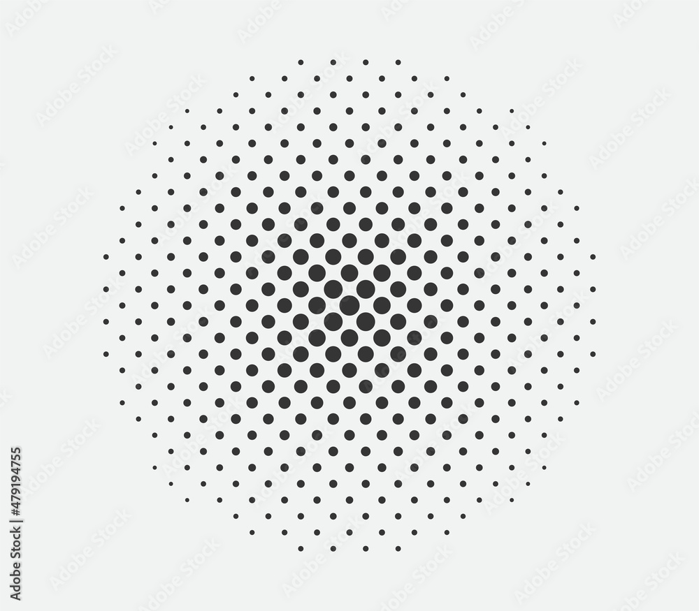 Circle halftone design element. Dots spotted black pattern. Comic style vector blob