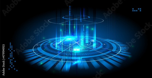 Abstract technological background. Futuristic illustration of high computer and communication technologies on a blue background. High tech digital technology, global social media concept.