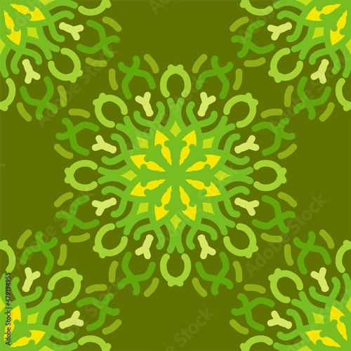seamless pattern green mint olive forest mandala floral creative design background vector illustration
