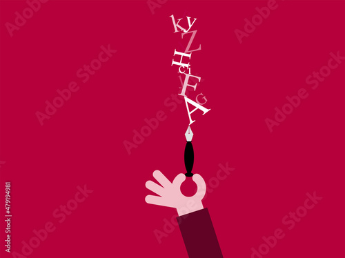 icona, mano, braccio, dita, scrivere, penna, lettere, parole, 