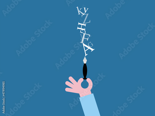 icona, mano, braccio, dita, scrivere, penna, lettere, parole, 