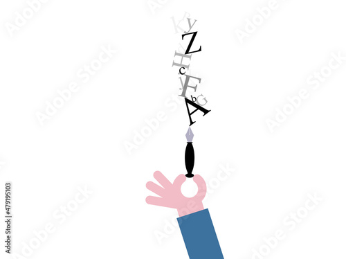 icona, mano, braccio, dita, scrivere, penna, lettere, parole, 