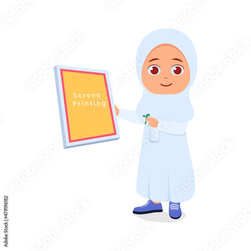 Muslim girl making happy face screen printing film