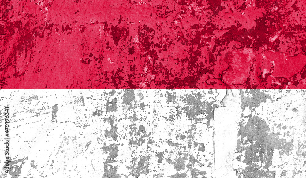 Obraz premium Monaco flag on old paint on wall. 3D image