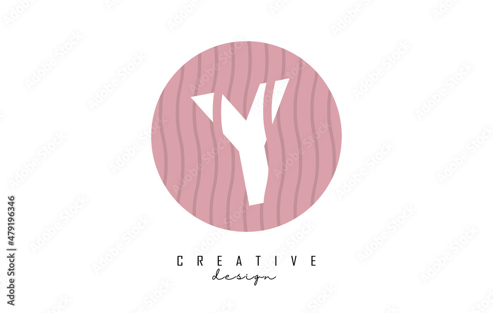 Letter Y logo design on a pink pattern background circle. Creative vector illustration design with stripes, zig zag lines and 3D effect.