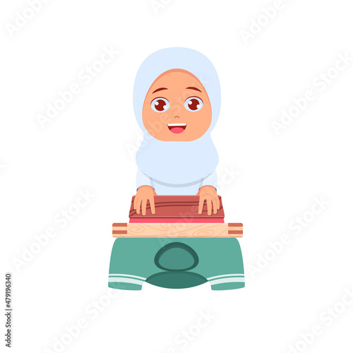 Muslim girl sweeping screen printing ink on screen cloth and clothes