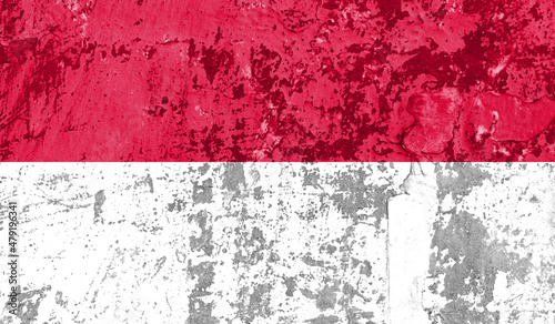 Monaco flag on old paint on wall. 3D image