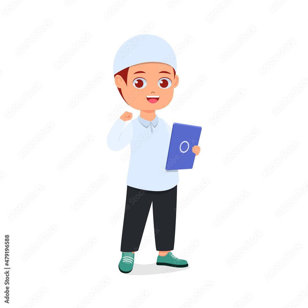 Muslim boy posing while holding tablet Muslim boy posing while holding tablet