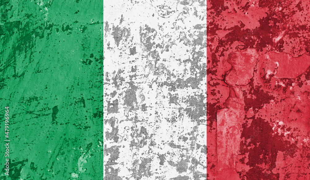 Italy flag on old paint on wall. 3D image