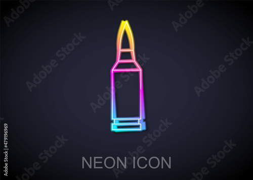 Glowing neon line Bullet icon isolated on black background. Vector