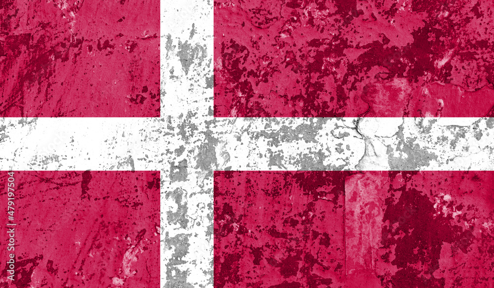 Fototapeta premium Denmark flag on old paint on wall. 3D image