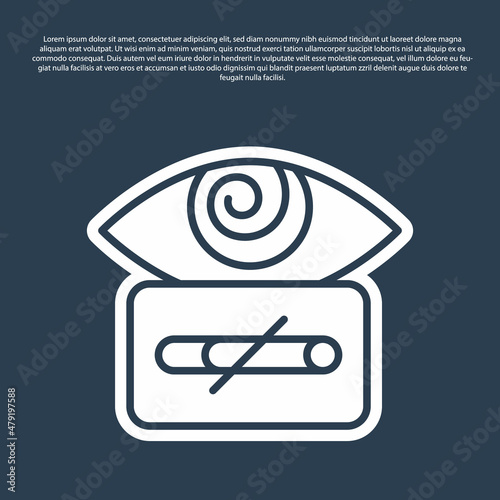 Blue line Hypnosis icon isolated on blue background. Human eye with spiral hypnotic iris. Vector
