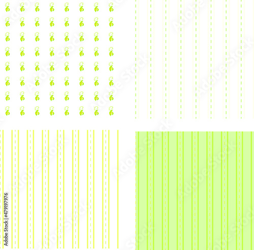 A set of Seamless textures. Stripes. Rustic style, primitivism, minimalism. Doodle flowers with a yellow-green gradient. Children's simple repetitive drawing. For scrapbooking and wallpaper.