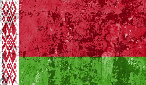 Belarus flag on old paint on wall. 3D image
