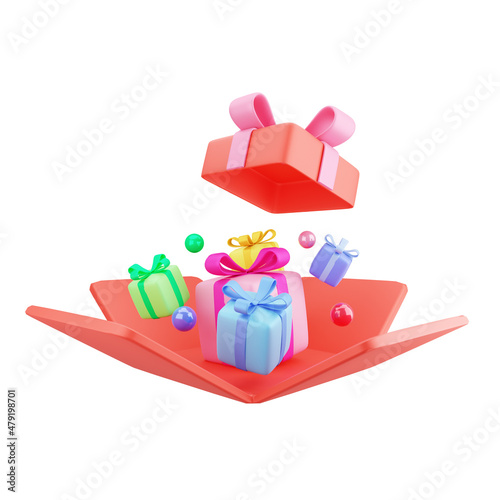 Set of 3D colorful gift box for surprise and special day with white background-red ribbon