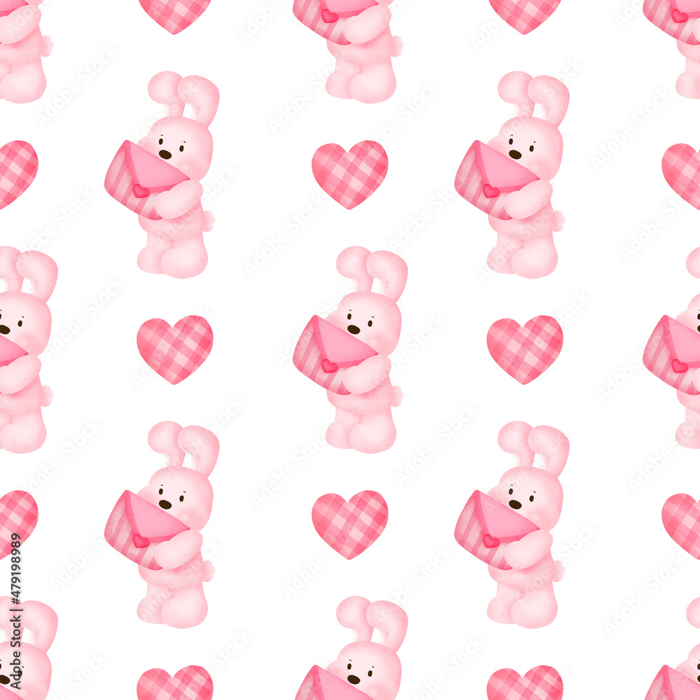 Rabbit valentine's day seamless pattern