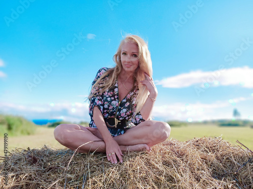 girl on the manger in summer