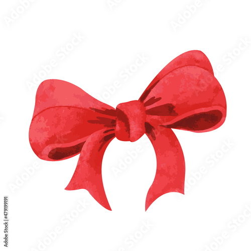 Watercolor red gift bow for decoration, presents, hait style