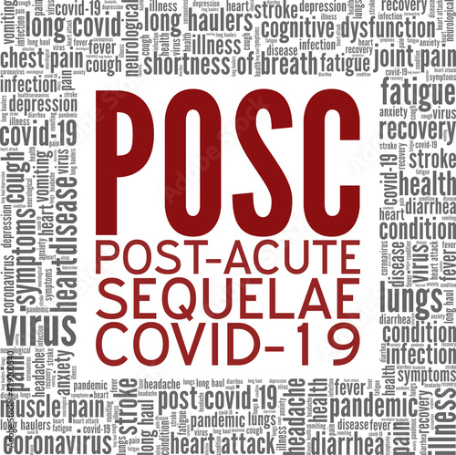 POSC - Post Acute Sequelae Covid-19 conceptual vector illustration word cloud isolated on white background.
