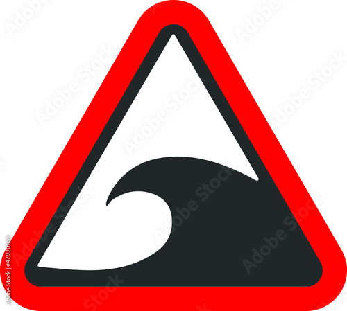tsunami warning flat, high ocean waves warning sign 