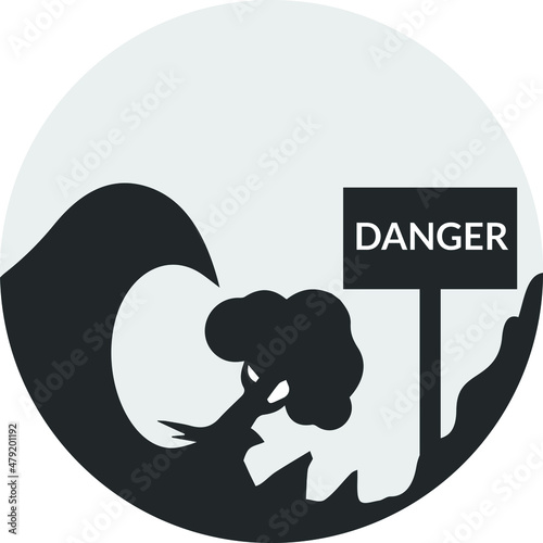 Tsunami warning icon, high ocean wave icon vector 