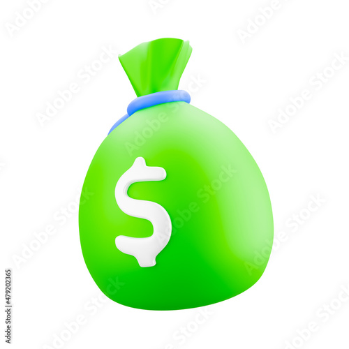 Isolated Green bag money icon. Business investment, earn Finance saving concept. on pastel purple background. 3D rendering illustration