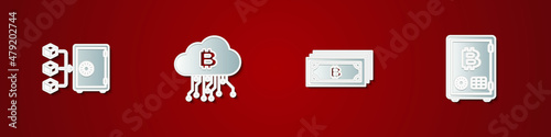 Set Proof of stake, Cryptocurrency cloud mining, bitcoin and icon. Vector