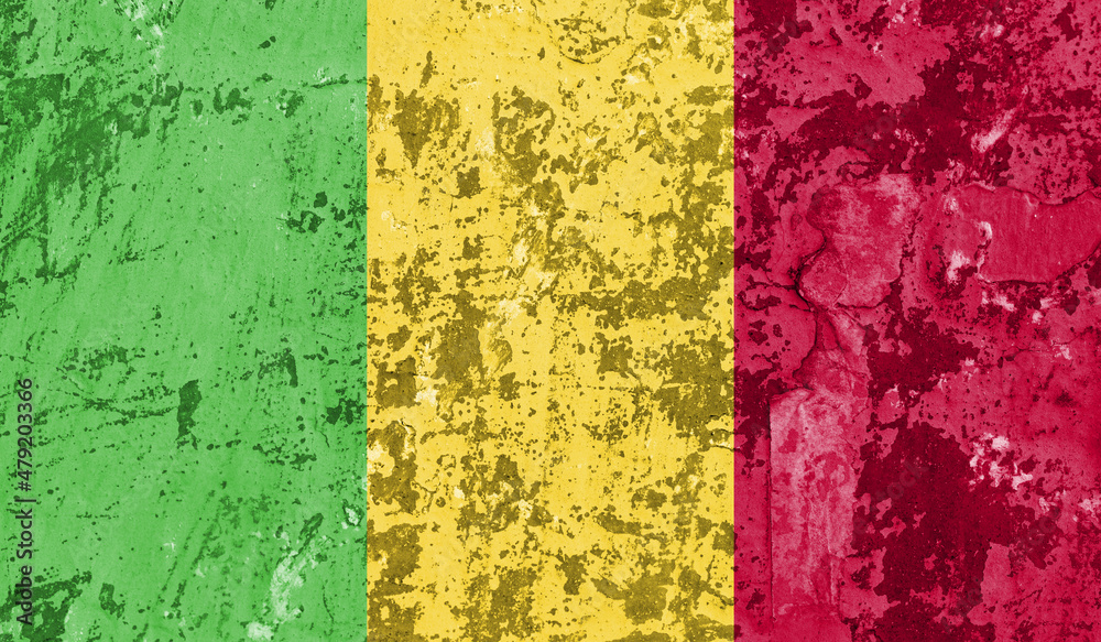 Naklejka premium Mali flag on old paint on wall. 3D image